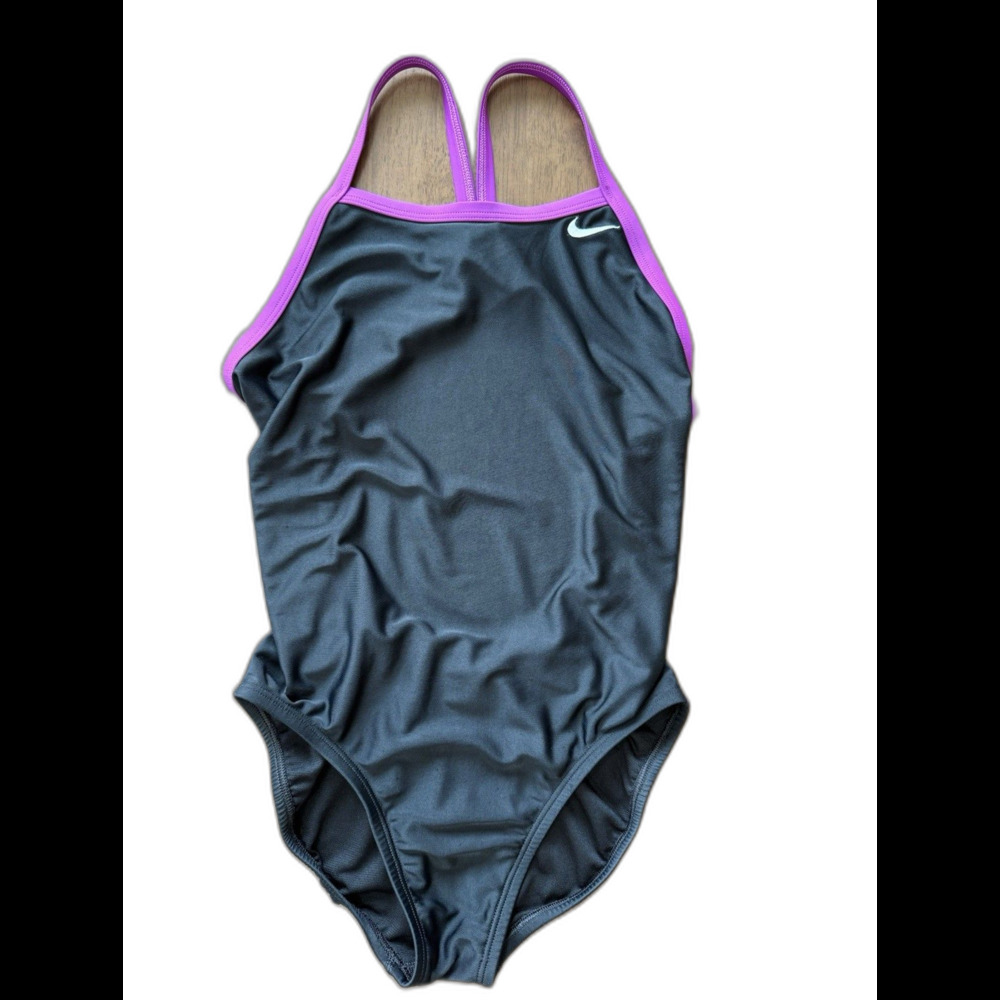 Nike One-Piece Swimsuit Black Purple Trim Racerback Size 6 Performance Swimwear